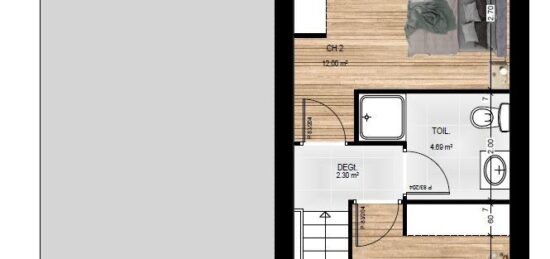 Plan de maison Surface terrain 70 m2 - 5 pièces - 3  chambres -  avec garage 