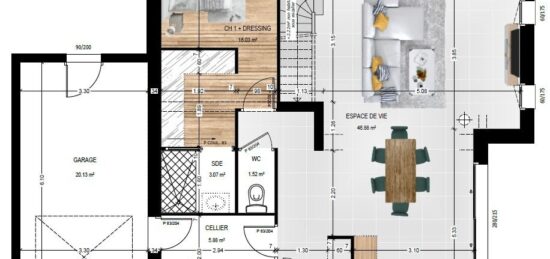 Plan de maison Surface terrain 132 m2 - 7 pièces - 5  chambres -  avec garage 