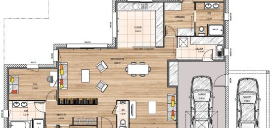 Plan de maison Surface terrain 139 m2 - 6 pièces - 4  chambres -  avec garage 