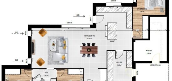 Plan de maison Surface terrain 109 m2 - 5 pièces - 3  chambres -  sans garage 